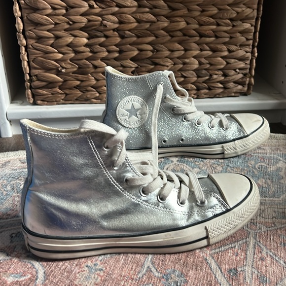 RARE Chuck Taylor All Star Silver Metallic & Glitter Leather Size 8 - Picture 5 of 6